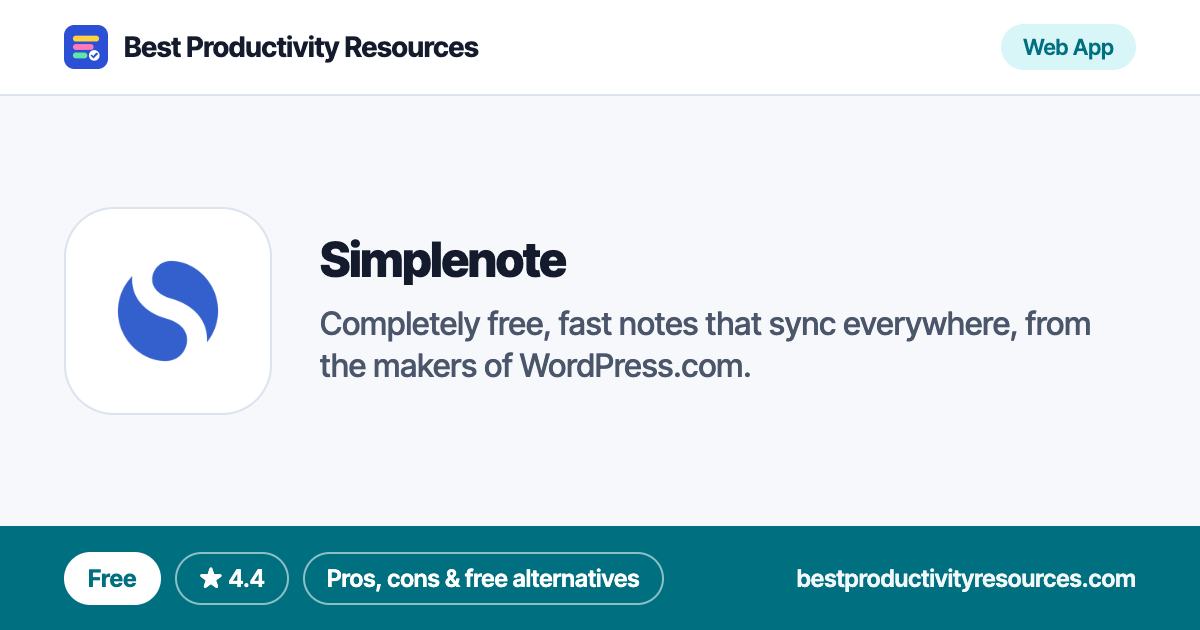 Simplenote on Best Productivity Resources
